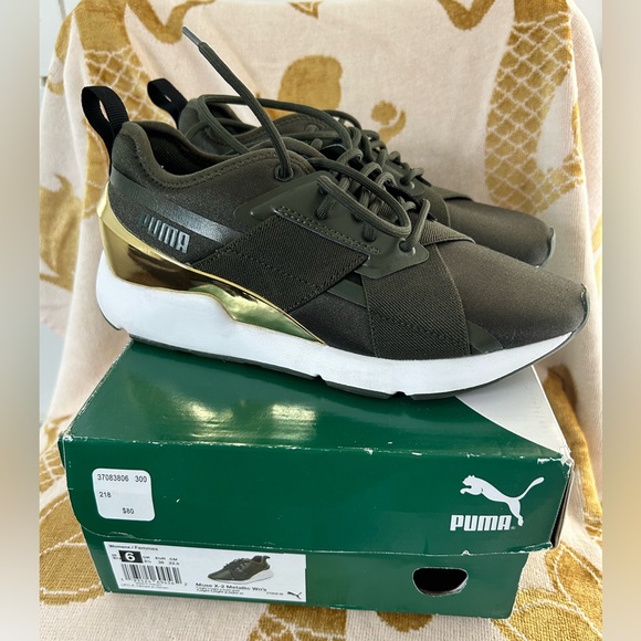 Women’s PUMA Muse X-2 - Army Green and Gold Metallic - Size 6 - Picture 1 of 6